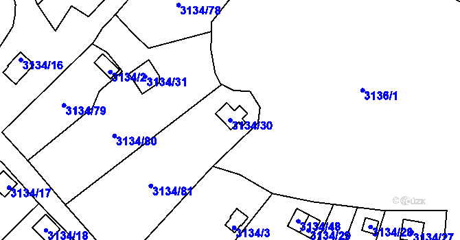 Parcela st. 3134/30 v KÚ Kadaň, Katastrální mapa