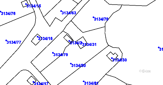 Parcela st. 3134/31 v KÚ Kadaň, Katastrální mapa