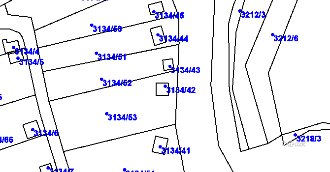 Parcela st. 3134/42 v KÚ Kadaň, Katastrální mapa
