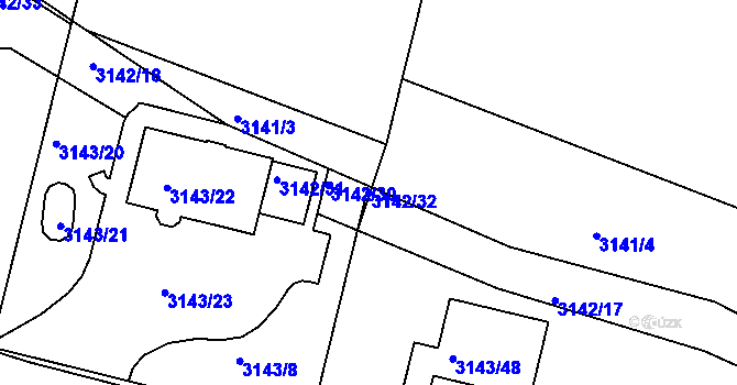 Parcela st. 3142/32 v KÚ Kadaň, Katastrální mapa