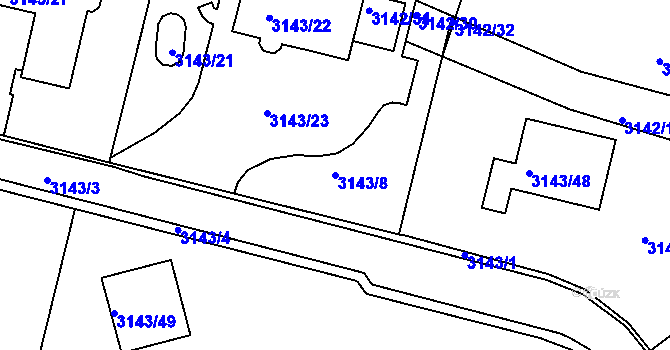 Parcela st. 3143/8 v KÚ Kadaň, Katastrální mapa