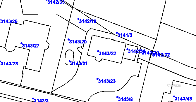 Parcela st. 3143/22 v KÚ Kadaň, Katastrální mapa