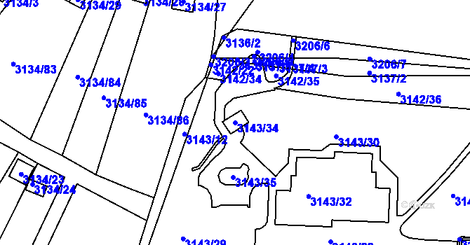 Parcela st. 3143/34 v KÚ Kadaň, Katastrální mapa