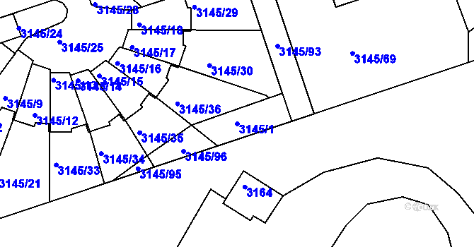 Parcela st. 3145/1 v KÚ Kadaň, Katastrální mapa