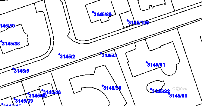 Parcela st. 3145/3 v KÚ Kadaň, Katastrální mapa