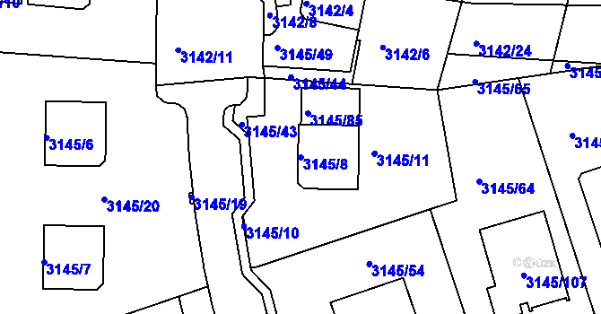 Parcela st. 3145/8 v KÚ Kadaň, Katastrální mapa