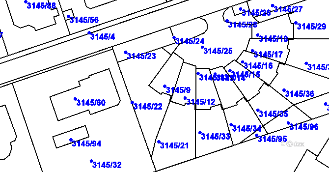 Parcela st. 3145/9 v KÚ Kadaň, Katastrální mapa