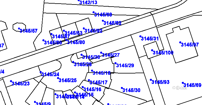 Parcela st. 3145/27 v KÚ Kadaň, Katastrální mapa