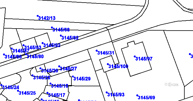 Parcela st. 3145/31 v KÚ Kadaň, Katastrální mapa