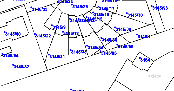 Parcela st. 3145/34 v KÚ Kadaň, Katastrální mapa