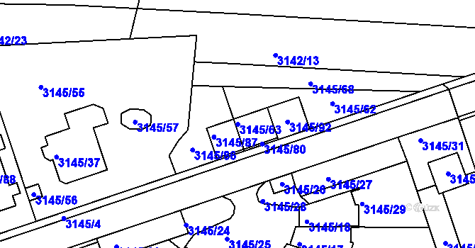 Parcela st. 3145/63 v KÚ Kadaň, Katastrální mapa
