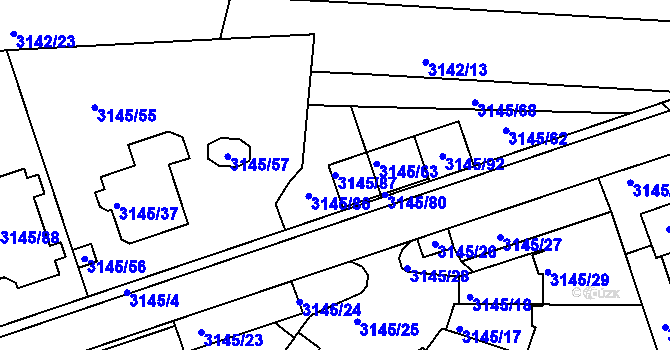 Parcela st. 3145/87 v KÚ Kadaň, Katastrální mapa
