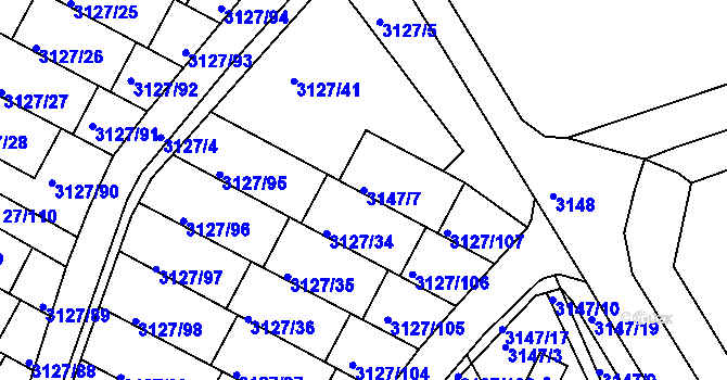 Parcela st. 3147/7 v KÚ Kadaň, Katastrální mapa