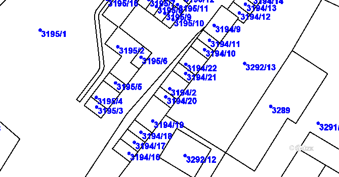 Parcela st. 3194/2 v KÚ Kadaň, Katastrální mapa