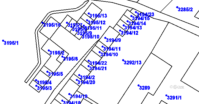 Parcela st. 3194/10 v KÚ Kadaň, Katastrální mapa