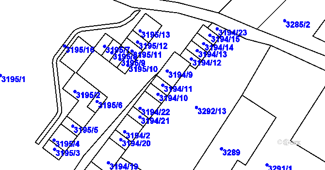 Parcela st. 3194/11 v KÚ Kadaň, Katastrální mapa