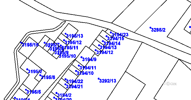 Parcela st. 3194/12 v KÚ Kadaň, Katastrální mapa