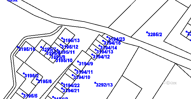 Parcela st. 3194/13 v KÚ Kadaň, Katastrální mapa