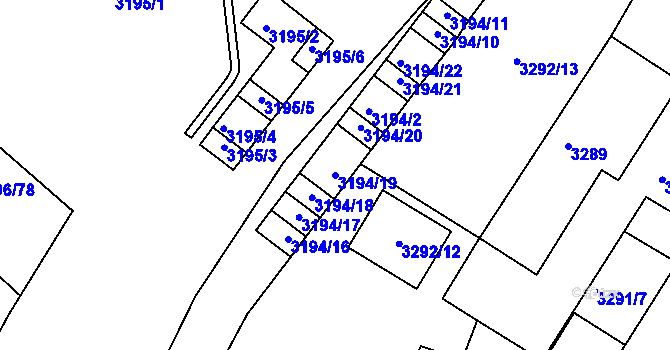 Parcela st. 3194/19 v KÚ Kadaň, Katastrální mapa