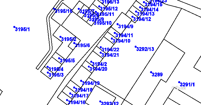 Parcela st. 3194/21 v KÚ Kadaň, Katastrální mapa