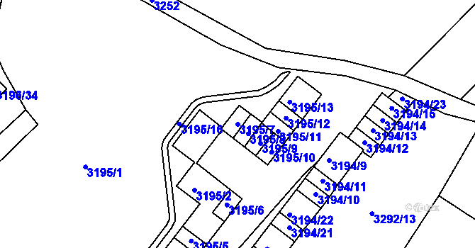 Parcela st. 3195/7 v KÚ Kadaň, Katastrální mapa