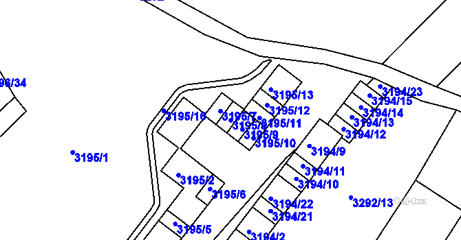 Parcela st. 3195/8 v KÚ Kadaň, Katastrální mapa