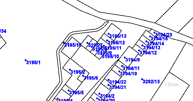 Parcela st. 3195/9 v KÚ Kadaň, Katastrální mapa