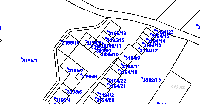 Parcela st. 3195/10 v KÚ Kadaň, Katastrální mapa