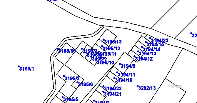Parcela st. 3195/11 v KÚ Kadaň, Katastrální mapa