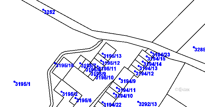 Parcela st. 3195/13 v KÚ Kadaň, Katastrální mapa