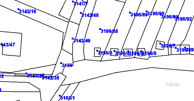 Parcela st. 3196/3 v KÚ Kadaň, Katastrální mapa