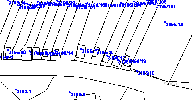 Parcela st. 3196/16 v KÚ Kadaň, Katastrální mapa