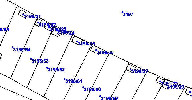 Parcela st. 3196/26 v KÚ Kadaň, Katastrální mapa