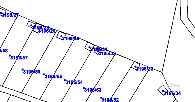 Parcela st. 3196/32 v KÚ Kadaň, Katastrální mapa
