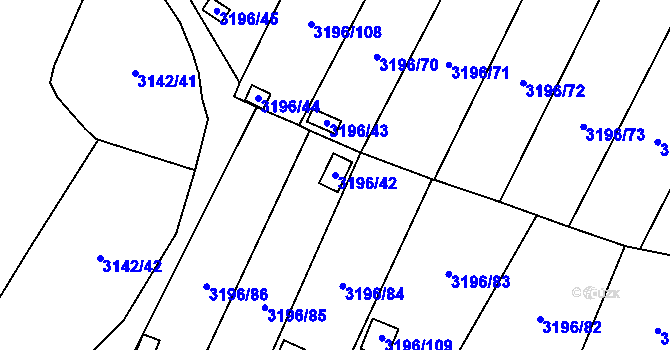 Parcela st. 3196/42 v KÚ Kadaň, Katastrální mapa
