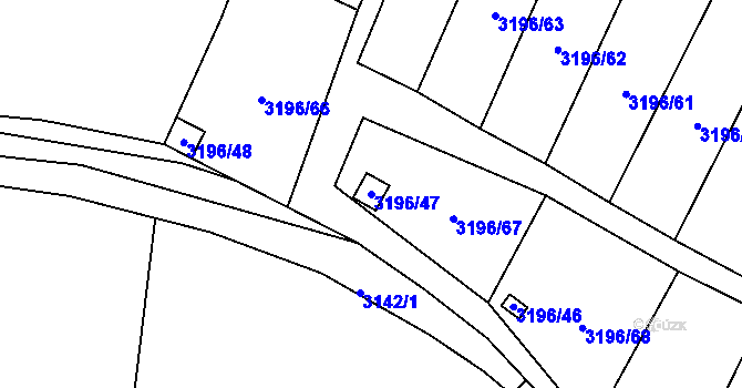 Parcela st. 3196/47 v KÚ Kadaň, Katastrální mapa