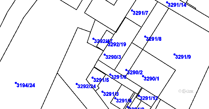 Parcela st. 3290/3 v KÚ Kadaň, Katastrální mapa