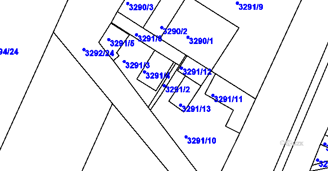 Parcela st. 3291/2 v KÚ Kadaň, Katastrální mapa