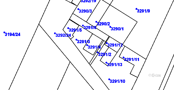 Parcela st. 3291/4 v KÚ Kadaň, Katastrální mapa