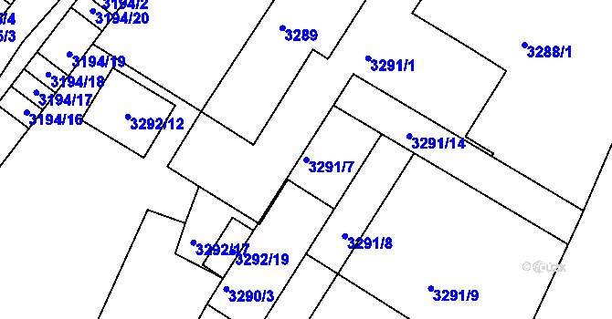 Parcela st. 3291/7 v KÚ Kadaň, Katastrální mapa