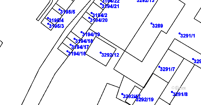 Parcela st. 3292/12 v KÚ Kadaň, Katastrální mapa