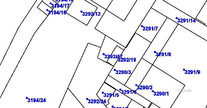 Parcela st. 3292/17 v KÚ Kadaň, Katastrální mapa