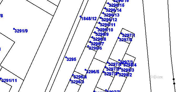 Parcela st. 3296/6 v KÚ Kadaň, Katastrální mapa