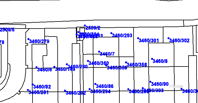 Parcela st. 3460/7 v KÚ Kadaň, Katastrální mapa