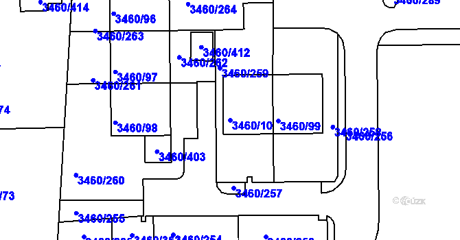 Parcela st. 3460/10 v KÚ Kadaň, Katastrální mapa