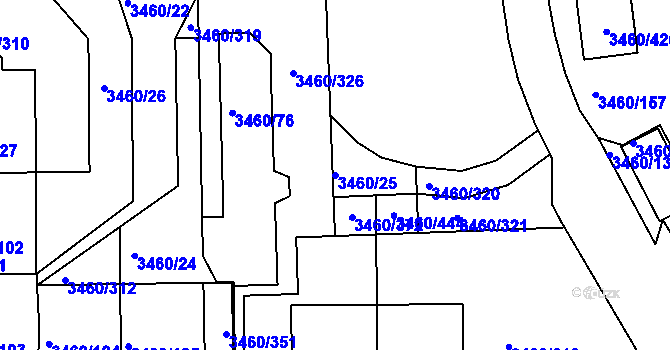 Parcela st. 3460/25 v KÚ Kadaň, Katastrální mapa