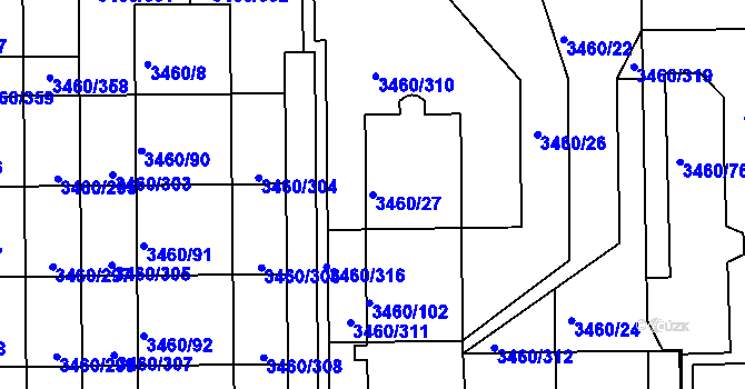 Parcela st. 3460/27 v KÚ Kadaň, Katastrální mapa