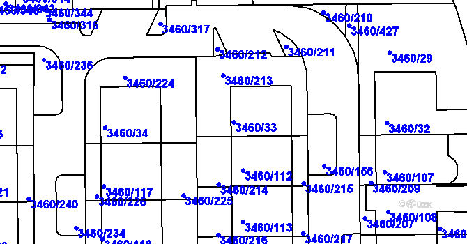 Parcela st. 3460/33 v KÚ Kadaň, Katastrální mapa