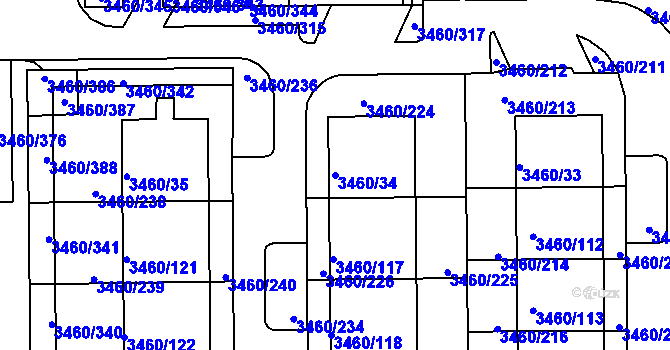 Parcela st. 3460/34 v KÚ Kadaň, Katastrální mapa