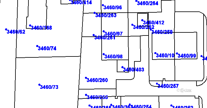 Parcela st. 3460/98 v KÚ Kadaň, Katastrální mapa